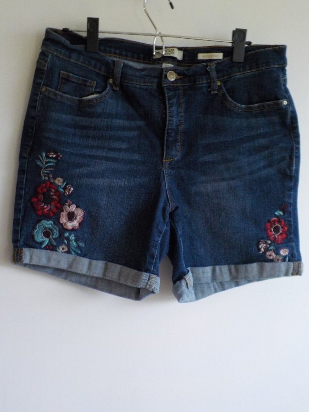 Vintage America Shorts - Size 10 - Blue Denim Embroidered Stretch Cuffs (2347)